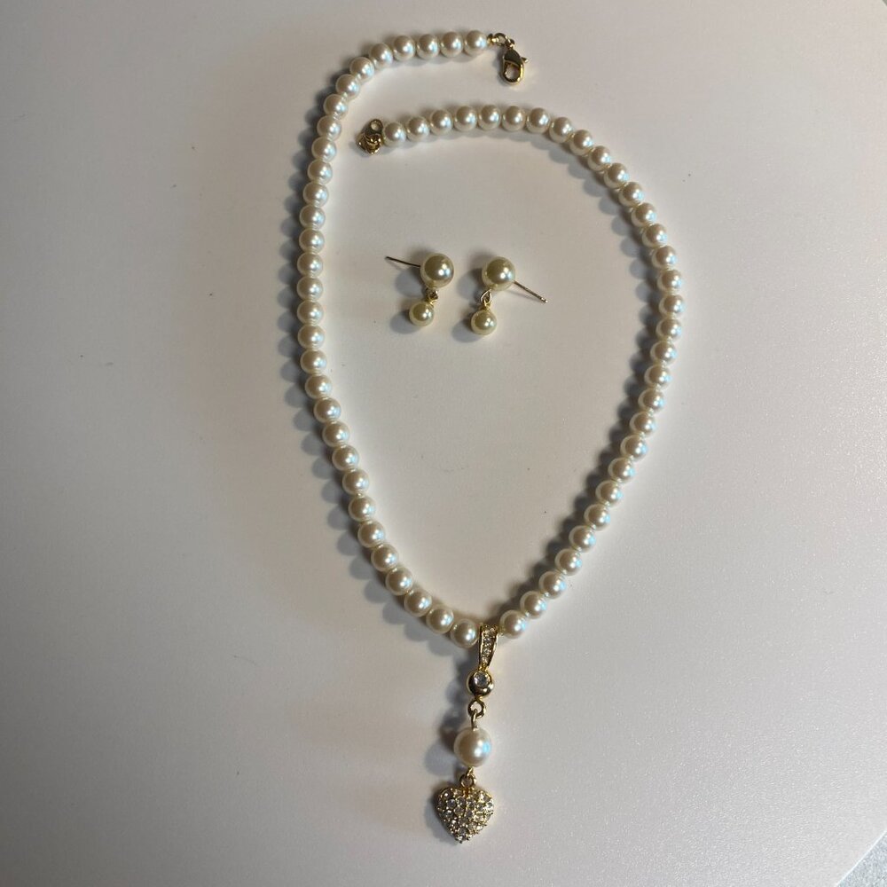 Vintage Faux Pearl & Crystal Heart Set | Perfect for Easter & Confirmation